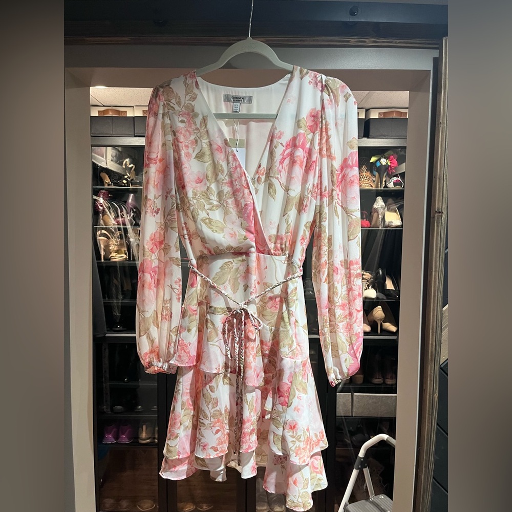Floral Wrap Dress with Pink and White Pattern